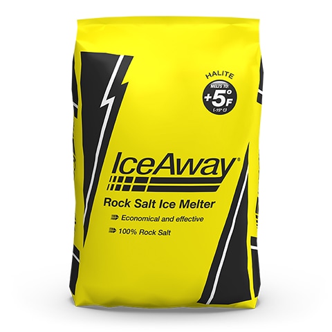 Yellow Bag of IceAway rock salt ice melter