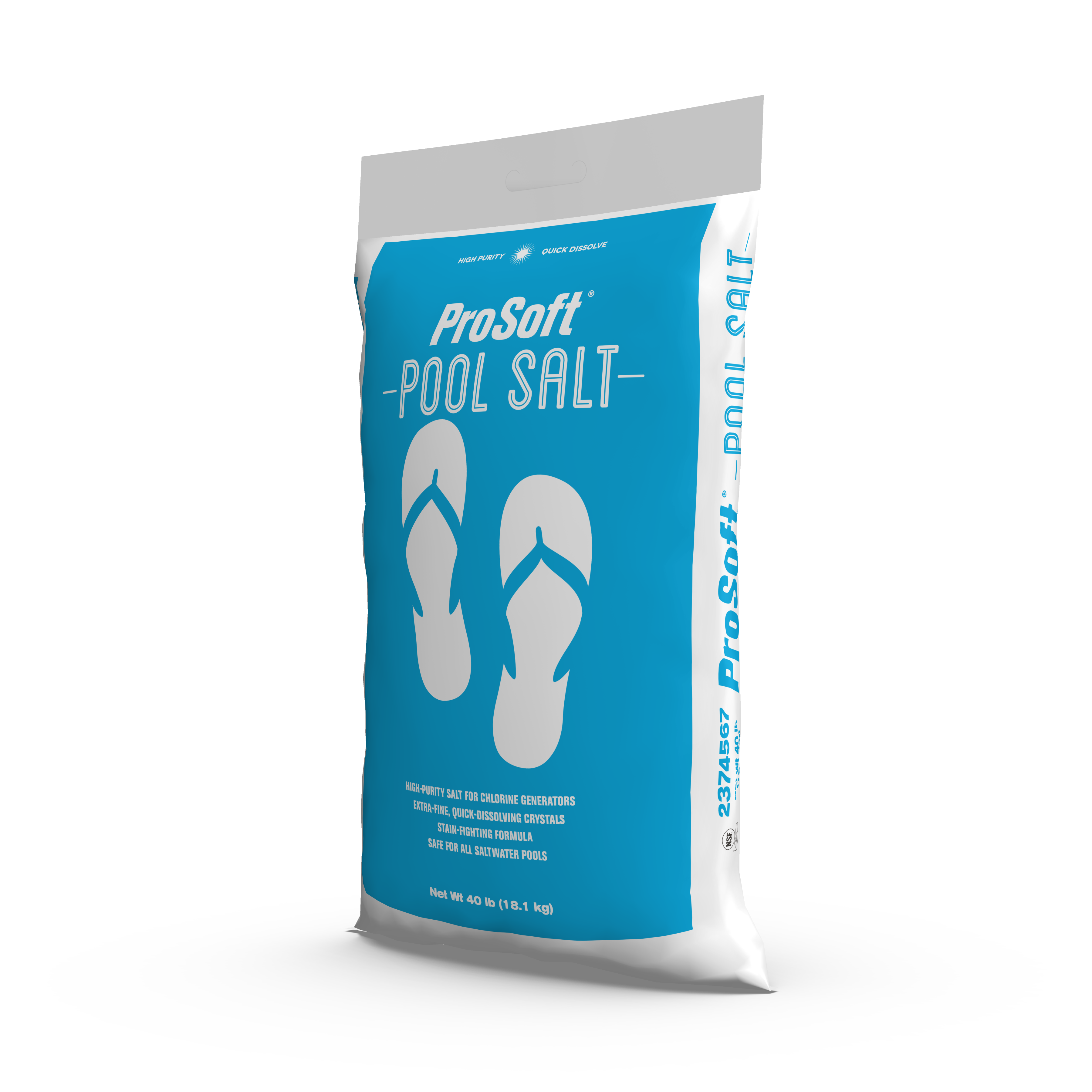 The left side of a 40-pound bag of ProSoft Pool Salt.