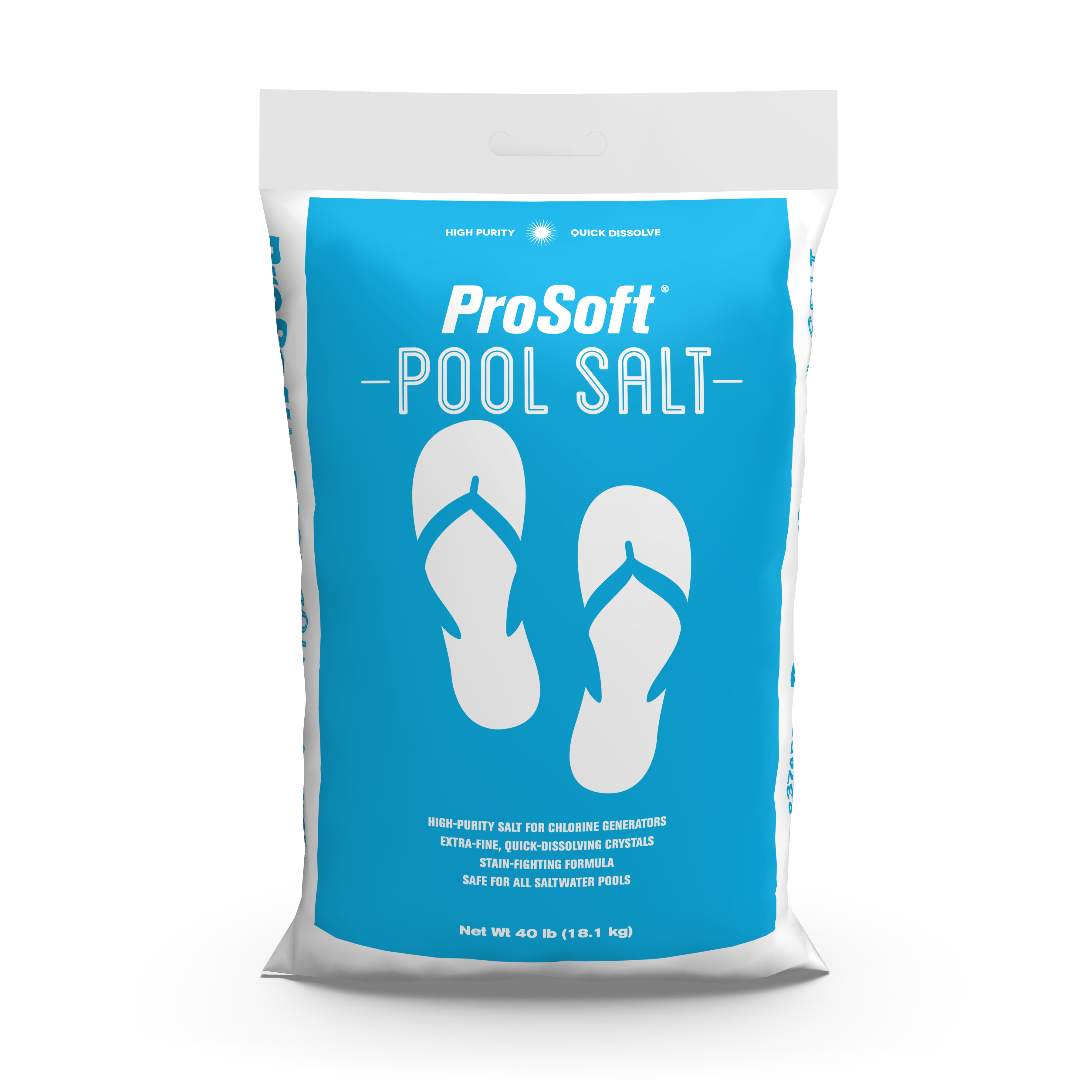 The front of a 40-pound bag of ProSoft Pool Salt.