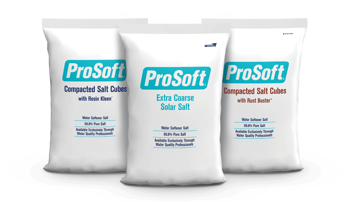 Three bags of ProSoft water softener salt.