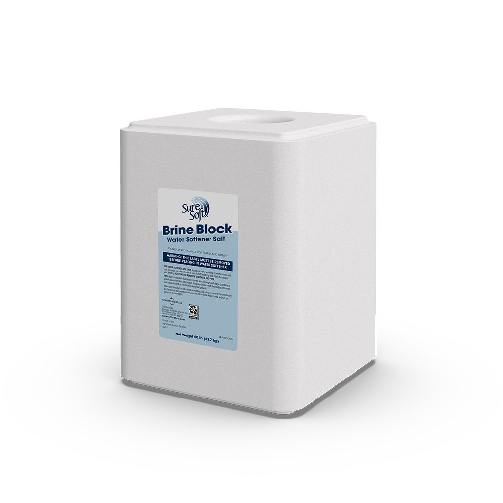 The left side of a 50-pound SureSoft Brine Block.