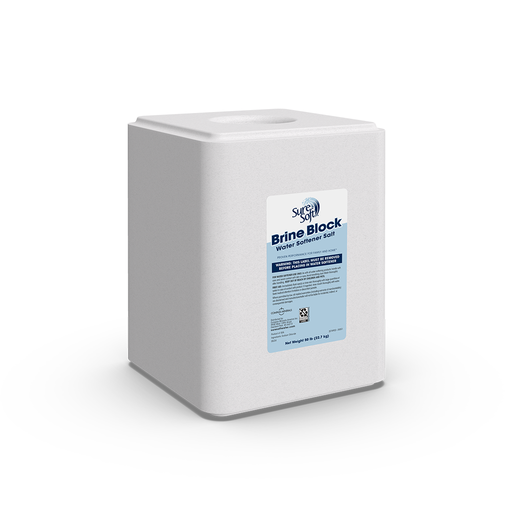 The right side of a 50-pound SureSoft Brine Block.