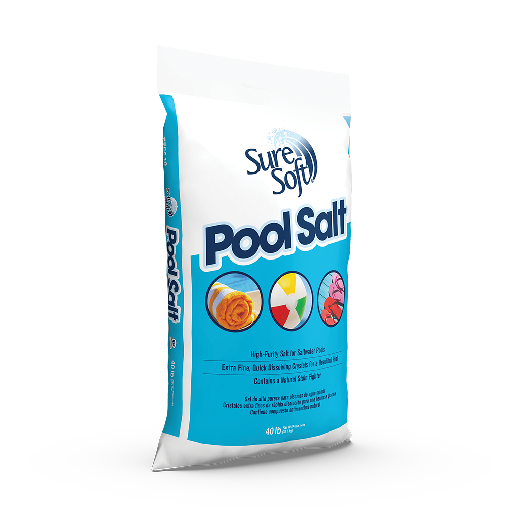 The right side of a 40-pound bag of SureSoft Pool Salt.
