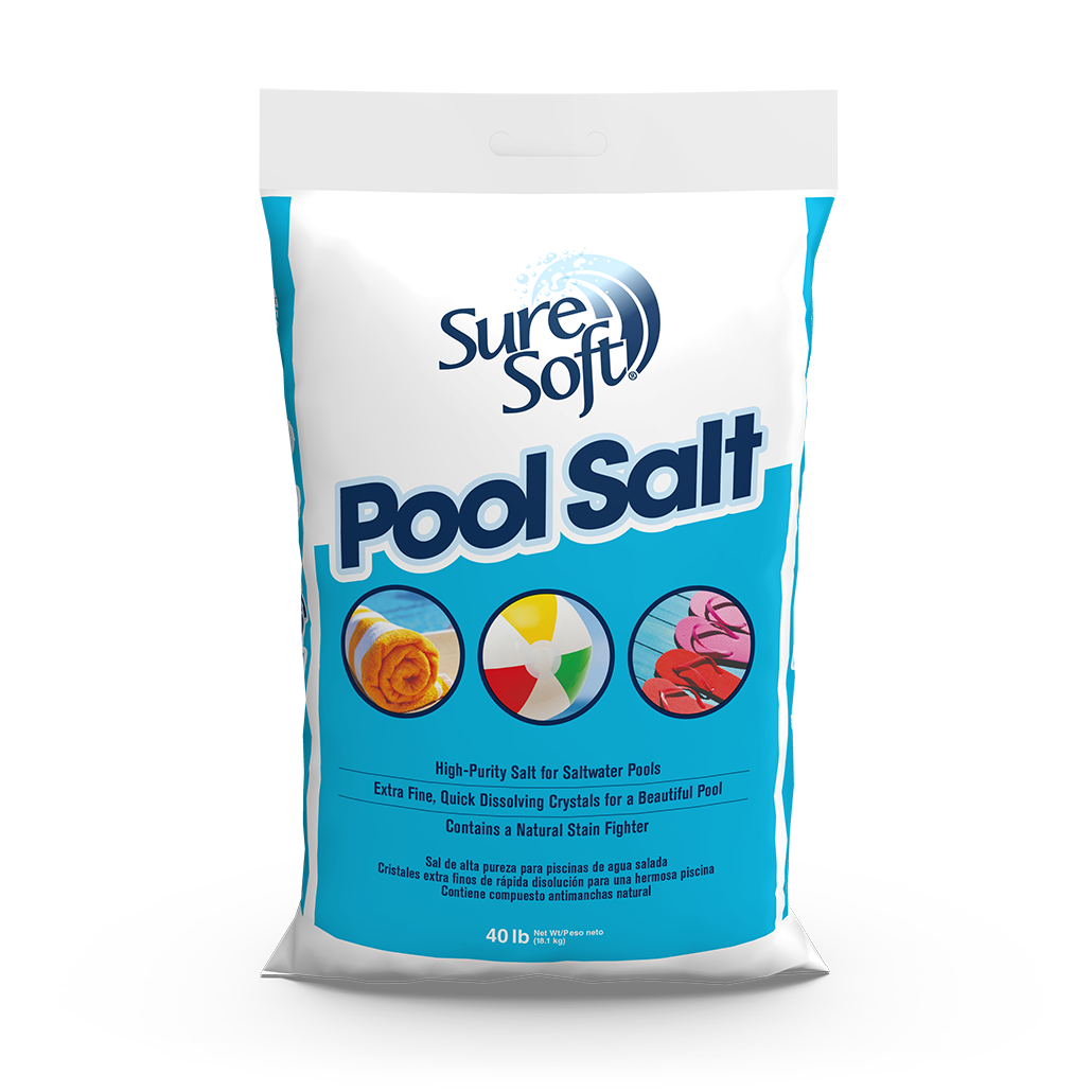 The front of a 40-pound bag of SureSoft Pool Salt.