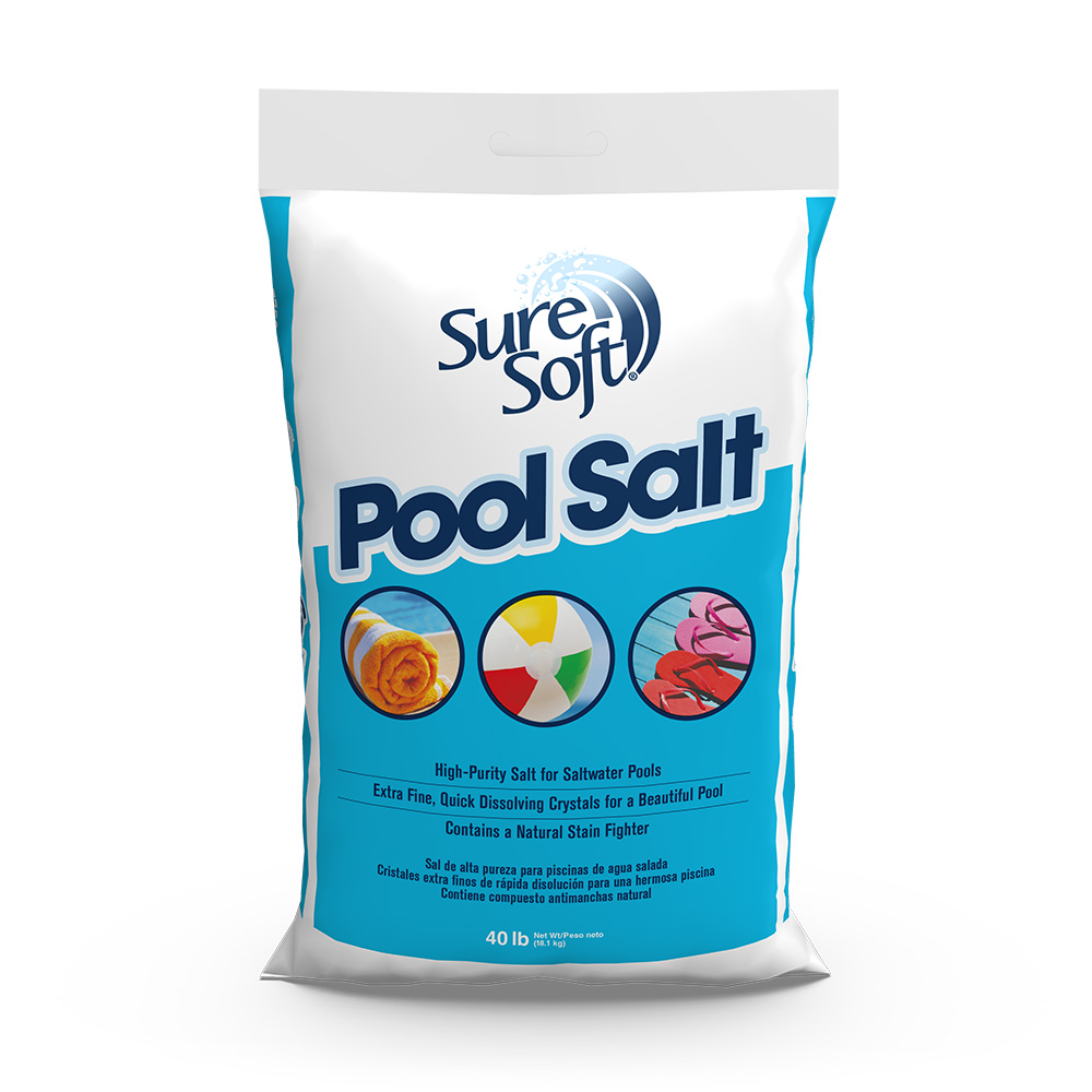 The front of a 40-pound bag of SureSoft Pool Salt.
