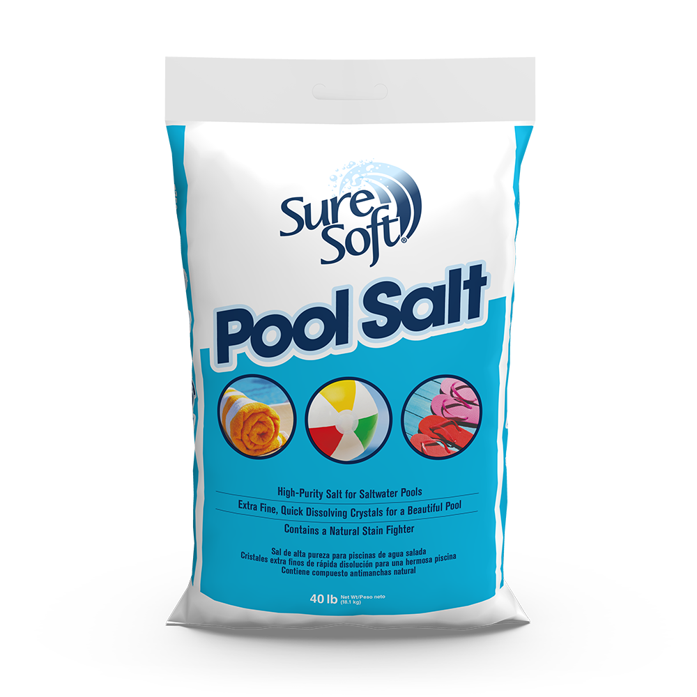 The front of a 40-pound bag of SureSoft Pool Salt.